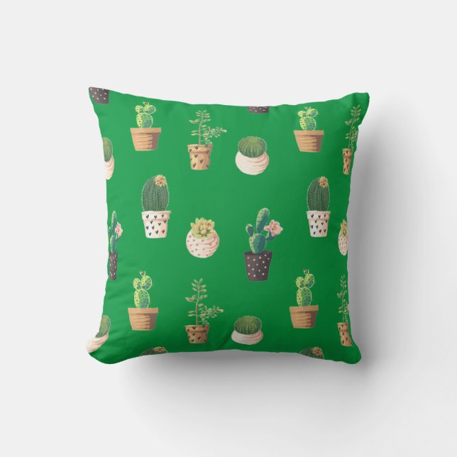 Cojín Decorativo Cactus exitosos de danza verde en ollas (Anverso)