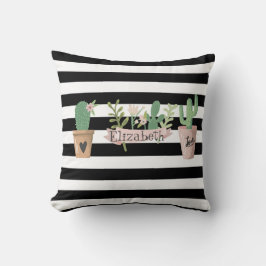 Cojín Decorativo Cactus Flor Black White Stripes