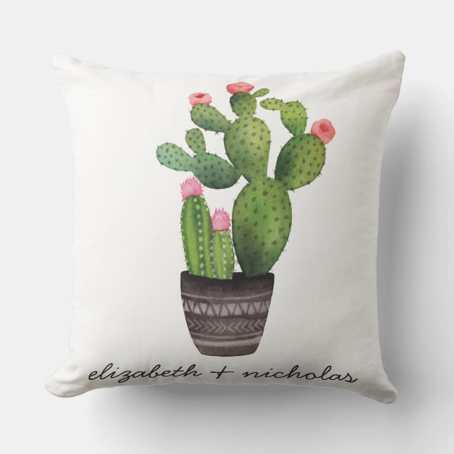 Cojín Decorativo Cactus florales rosas (Anverso)