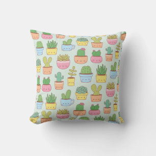 Cojín Decorativo Cactus Lindo Suculento Patrón Colorido