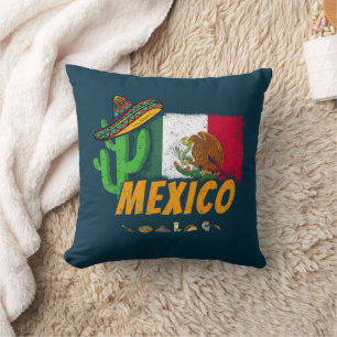 Cojín Decorativo Cactus mexicanos de vintage con souvenir de la ban