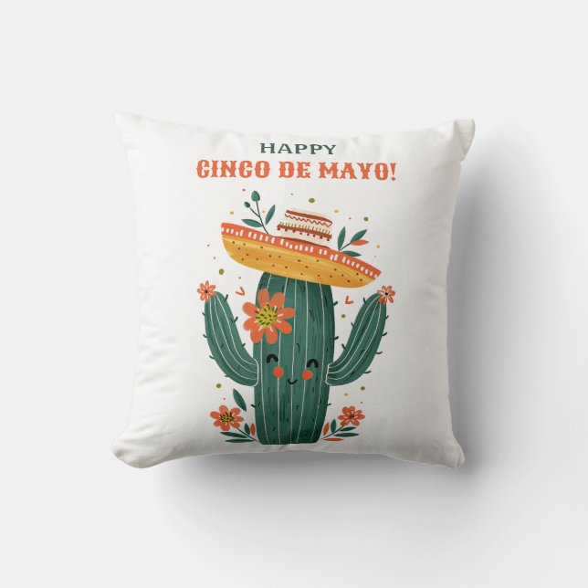 Cojín Decorativo Cactus mexicanos felices Cinco de Mayo (Anverso)