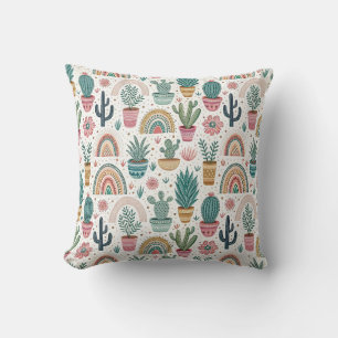 Cojín Decorativo Cactus Pot with Plants, Flowers and Rainbows