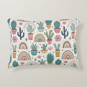 Cojín Decorativo Cactus Pot with Plants, Flowers and Rainbows