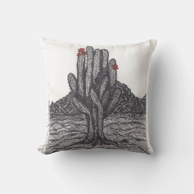 Cojín Decorativo Cactus Saguaro blanco y negro (Anverso)