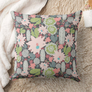 Cojín Decorativo Cactus Succulum Green Pinks Blue Pattern