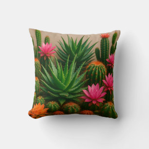 Cojín Decorativo Cactus Suculento Vibrante Floración Desierto
