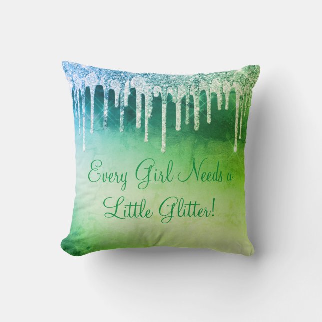 Cojín Decorativo Cada Chica necesita Purpurina Girly Bonito Green (Anverso)