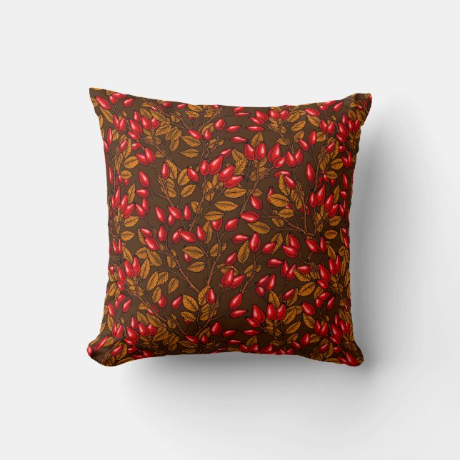 Cojín Decorativo caderas de Rosa, marrón y rojo (Anverso)