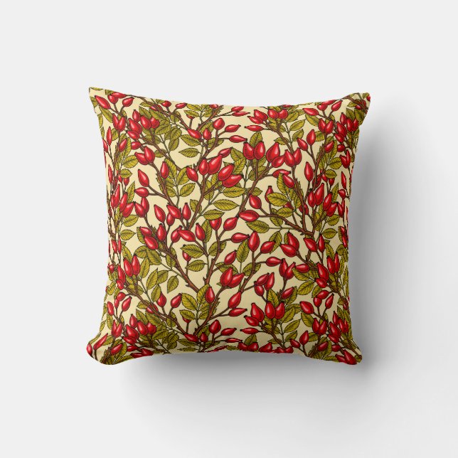 Cojín Decorativo caderas de Rosa, rojas, verdes, amarillas (Anverso)