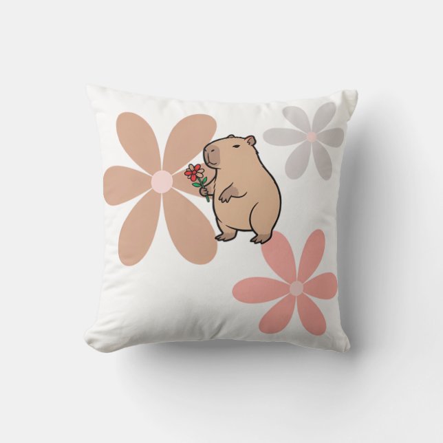 Cojín Decorativo Cadorable Capibara Con Flor (Anverso)