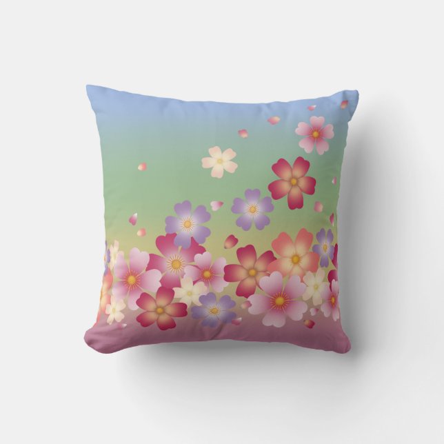 Cojín Decorativo Cae Sakura florece Kimono estilo Arcoiris (Anverso)