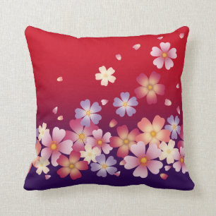 Cojín Decorativo Cae Sakura Flores Kimono Estilo Rojo Y Púrpura