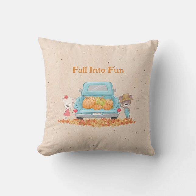 Cojín Decorativo Caer En El Tema Divertido Otoño Otoño Bears Pumpki (Anverso)