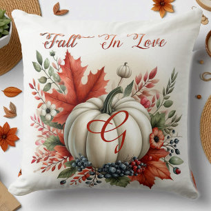 Cojín Decorativo Caer Enamorada Calabaza Monograma Otoño Deja Rústi