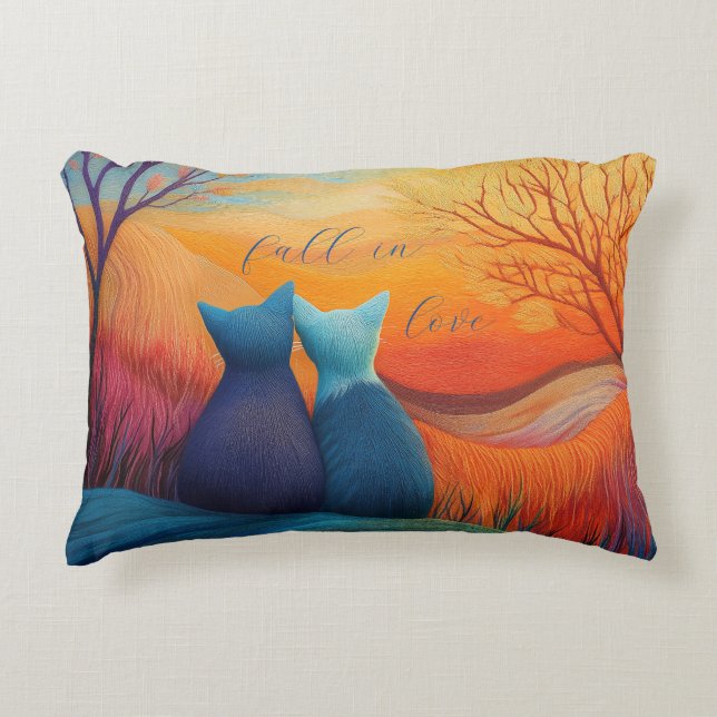 Cojín Decorativo Caer enamorada, dos gatos robados y paisaje otoñal (Anverso)