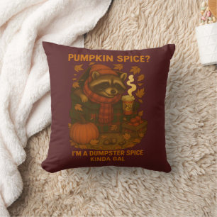 Cojín Decorativo Café con especias de calabaza divertido mapache de
