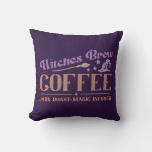 Cojín Decorativo Café de Brujas Sombrero de Bruja Morado Halloween