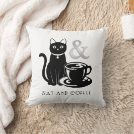 Cojín Decorativo Café de Gato Gato Amante del Café Negro y Blanco