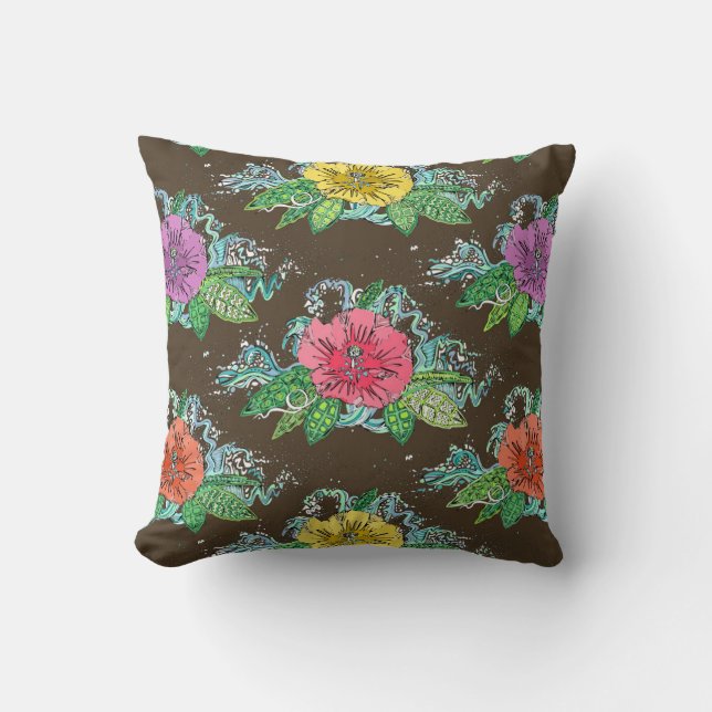 Cojín Decorativo café de surf de hibiscus (Anverso)