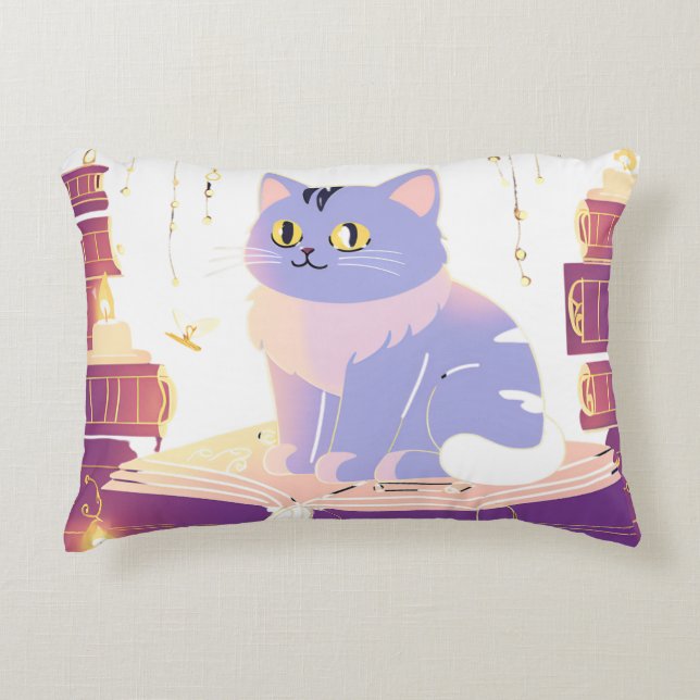 Cojín Decorativo Café del gato de la biblioteca (Anverso)