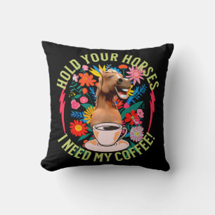 Cojín Decorativo Café divertido para amantes de caballos y humor