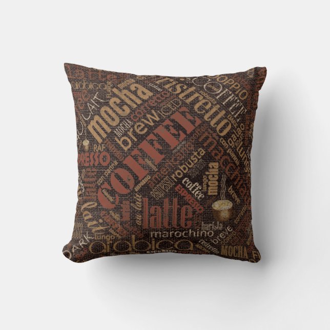 Cojín Decorativo Café en Burlap Word Cloud Brown ID283 (Anverso)