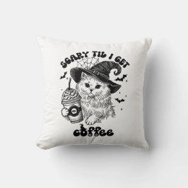 Cojín Decorativo Café Gato de Halloween - Da miedo hasta que me dan