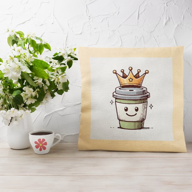 Cojín Decorativo Café King Kawaii (This cute little coffee king is a sweet addition to any room in your home!)