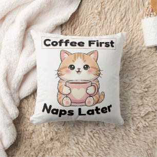 Cojín Decorativo Café Primero Gatos Lindos Más Tarde Kawaii Café