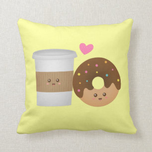 Cojín Decorativo Café y buñuelo lindos en el amor, par perfecto