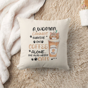 Cojín Decorativo Café y gatos - Arte Cute Kawaii