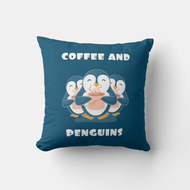 Cojín Decorativo Café Y Pingüinos (Anverso)