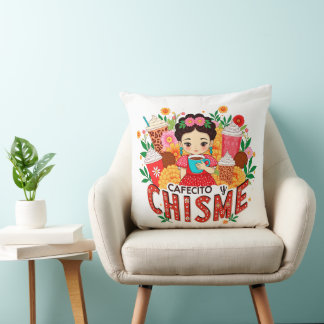 Cojín Decorativo “Cafecito y Chisme” Amante del Café Latina