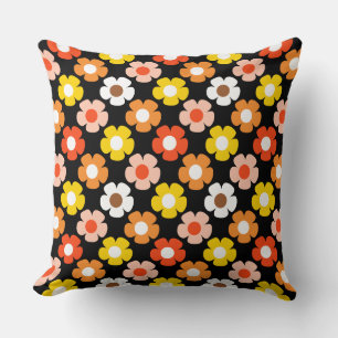 Cojín Decorativo Caída Retro Flores de Otoño Patrón Negro