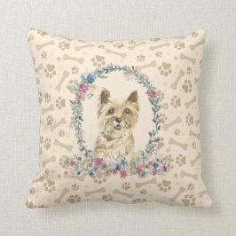 Cojín Decorativo Cairn Terrier Dog Paw Print & Floral Cute