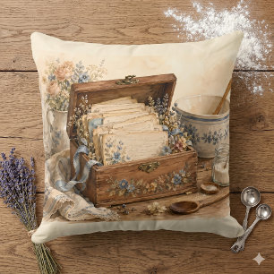 Cojín Decorativo Caja de Recetas Antiguas Cocina de Campo