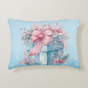 Cojín Decorativo Caja de regalo de navidades en cinta azul pálido y