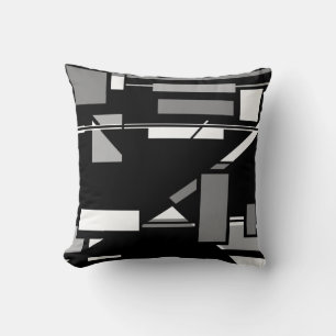 Cojín Decorativo Cajas de gris blanco sobre arte geométrico negro R
