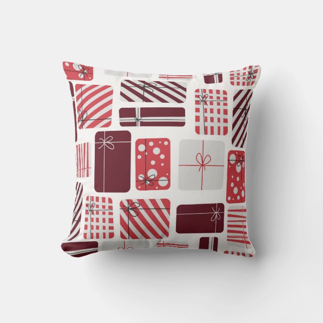Cojín Decorativo Cajas de regalo rojas y blancas Patrón sin inconve (Anverso)