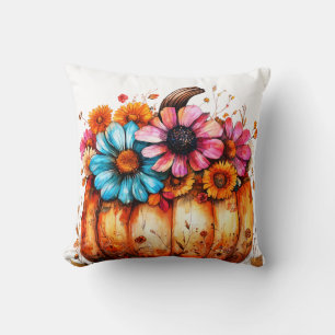 Cojín Decorativo Calabaza acuarela de caída floral
