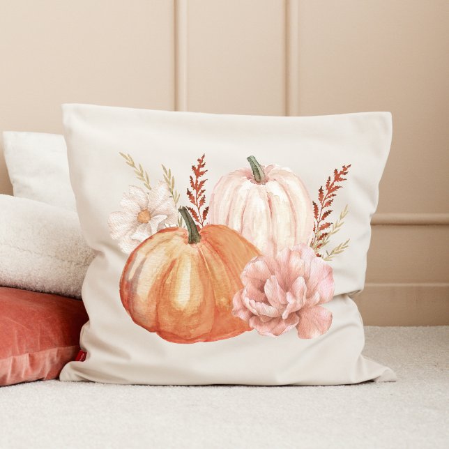 Cojín Decorativo Calabaza acuática del Boho otoño otoño (Fall Autumn Boho Watercolor Pumpkin Throw Pillow)