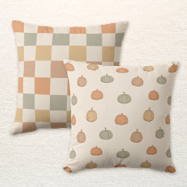 Cojín Decorativo Calabaza Bohemia Reversible Halloween Otoño Cuadro