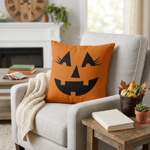 Cojín Decorativo Calabaza Cara de Jack-O-Lantern Femenina