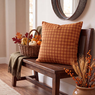 Cojín Decorativo Calabaza Clásica de Otoño Gingham Cuadros
