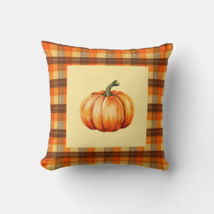 Cojín Decorativo Calabaza con cuadros naranja acogedor de granja ot