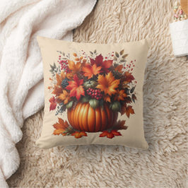 Cojín Decorativo Calabaza con hojas de otoño-Día de Acción de Graci