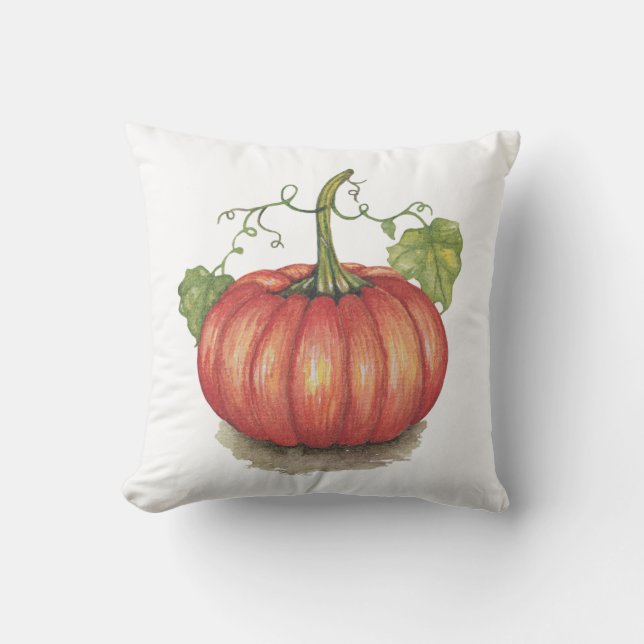 Cojín Decorativo Calabaza Cuidada Con Vinas En Acuarela (Anverso)
