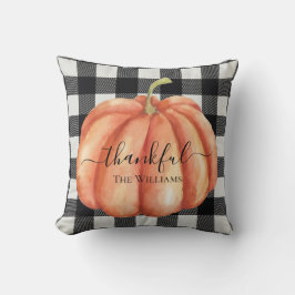 Cojín Decorativo Calabaza de Acuarela de Cuadro Negro y Blanco Rúst