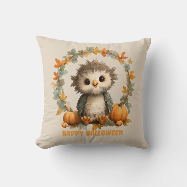Cojín Decorativo Calabaza de búho lindo Feliz diseño de Halloween (Anverso)
